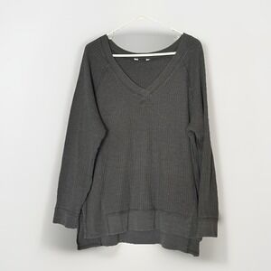 Waffle Knit Oversized Tunic Top XXL Gray‎ Slouchy Cozy Lounge Boho Comfy